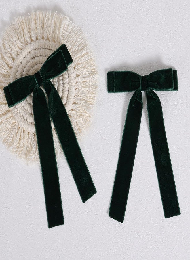 ميروكش مشابك شعر مخملية مزينة بفيونكات، 4 قطع، ألوان متنوعة، مقاسان: 4.5 بوصة و3.14 بوصة، فيونكات طويلة، مشابك شعر على شكل فيونكة، إكسسوار ذيل حصان للزي المدرسي، طقم هدايا للبنات والفتيات والمراهقات والنساء (أخضر داكن) - Image 5